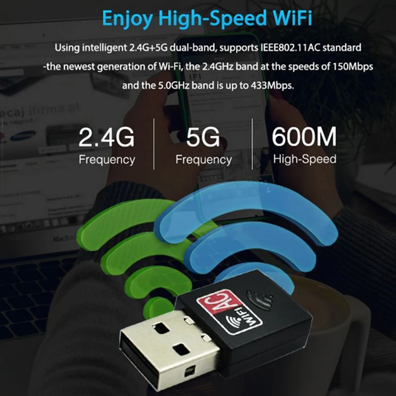 Chielecna 600Mbps Wireless Network Card Ethernet Antena Wifi Receiver PC Dual-band 5Ghz Adapter Lan USB | Компьютеры и офис