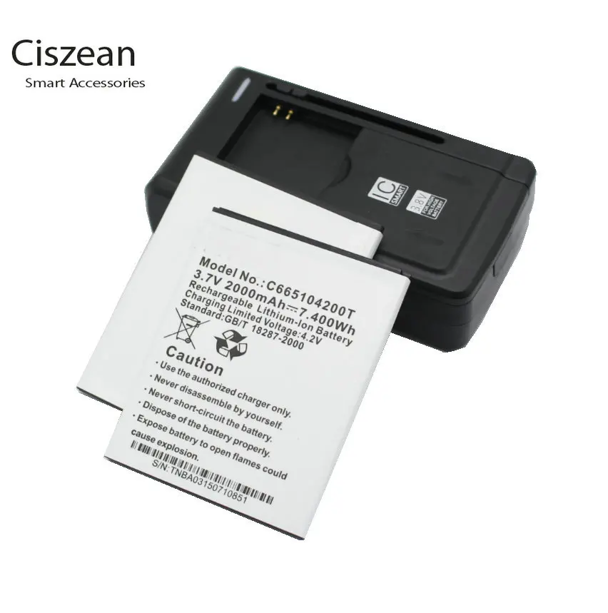 Ciszean 2x3 7 V 2000mAh Замена Батарея + Универсальный Зарядное устройство C665104200T сенсорная
