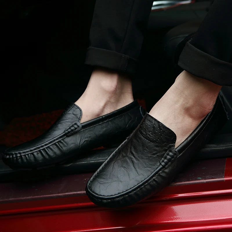 JKPUDUN/мужская кожаная обувь размера плюс г. Повседневная Летняя мужская обувь для вождения без шнуровки, дизайнерская обувь на плоской подошве дышащие мужские лоферы
