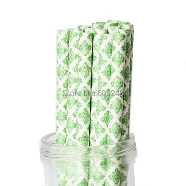 100 шт. бумажные соломинки для напитков Kelly Green Damask цветные рождественской