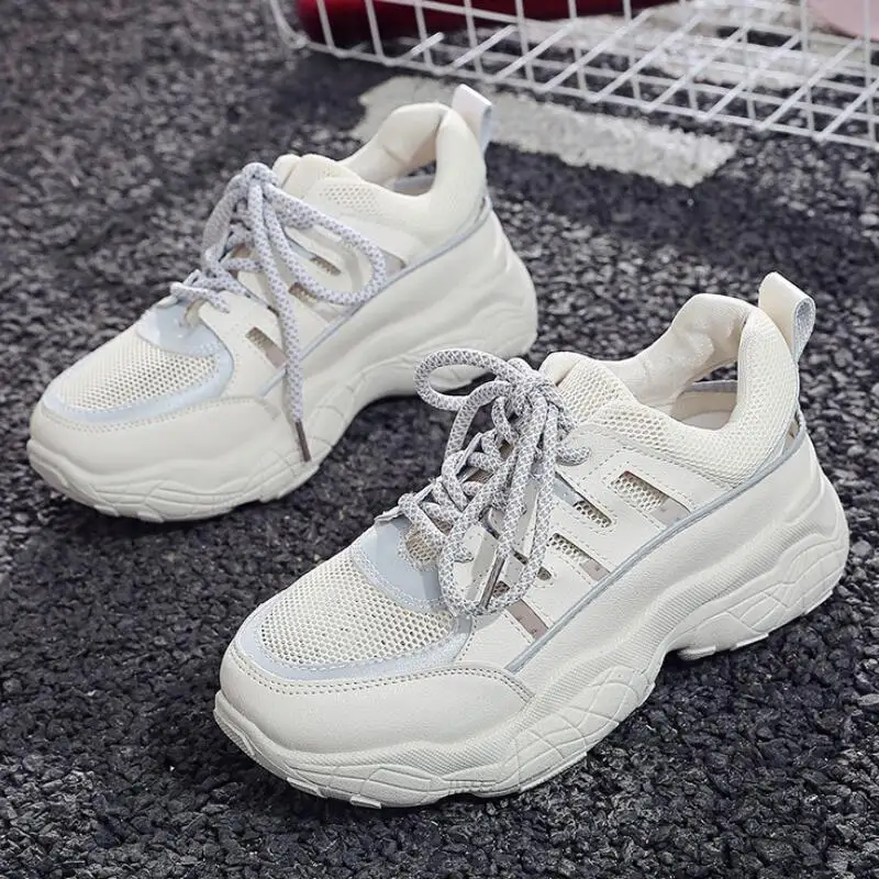 Ажурная женская обувь Sneakerss новинка 2019 года летняя в Корейском стиле на толстой