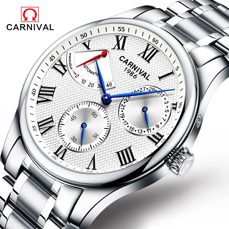 Модные мужские часы с резервным питанием серебристые автоматические