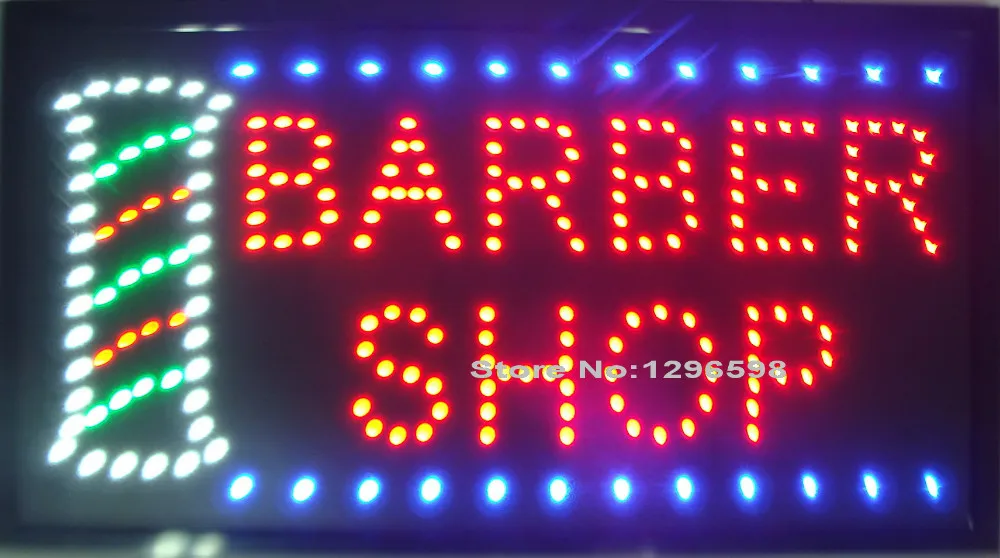 Светодиодный знак Barber Store Shop большого размера с графикой 24x13 дюймов для использования внутри помещения Ultra Bright neon sign of barber shop Led on.