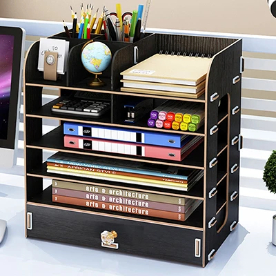 DIY многослойная настольная коробка для хранения документов, книг, полка для хранения, простая отделочная полка, Настольная книжная полка, офисные принадлежности - Цвет: HH382100CS3