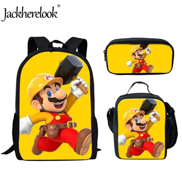 Jackhereook большие школьные сумки набор для мальчиков Детский рюкзак для детей Аниме Супер Марио Bros печатных начальной Mochila школьный рюкзак - Цвет: HMC1443CGK