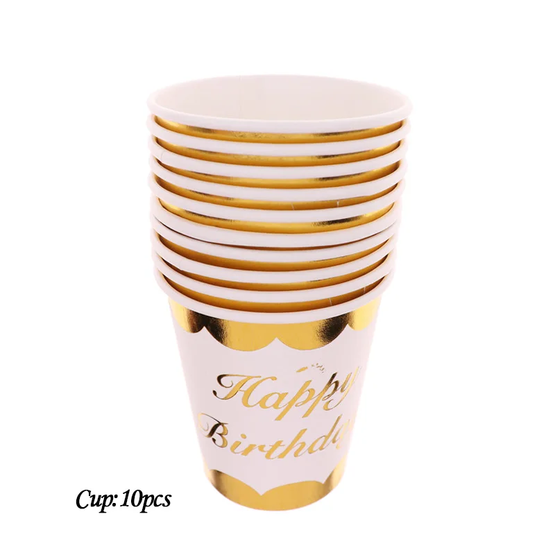 

10pcs/lot Colorful party plate cup straw theme Gold foil tableware party happy birthday party decorations kids