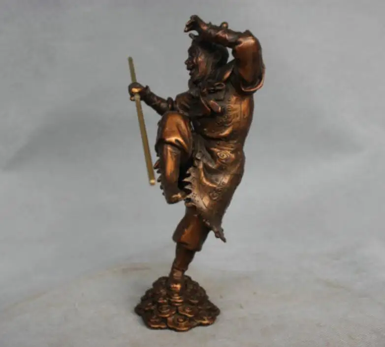 8 дюймов китайская мифологическая Бронзовая статуя Wukong Monkey King Hold Stick | Дом и сад