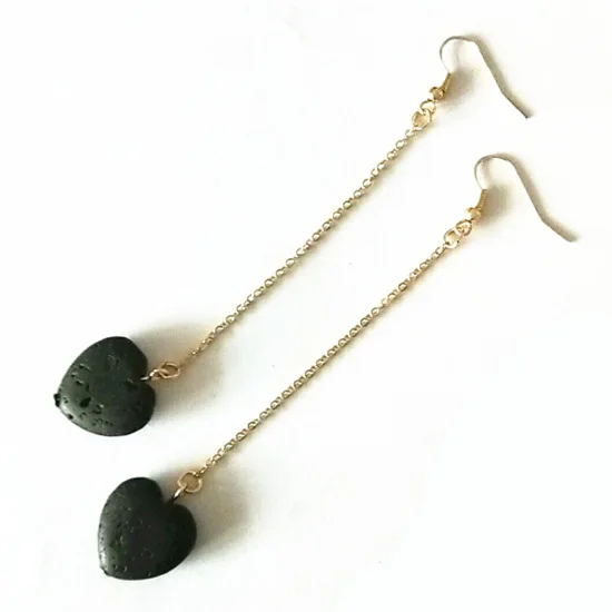 shiying Dangle Charms Earrings Black heart Aromatherapy Lava Bead DIY Essential Oil Diffuser gold silver short long | Украшения и