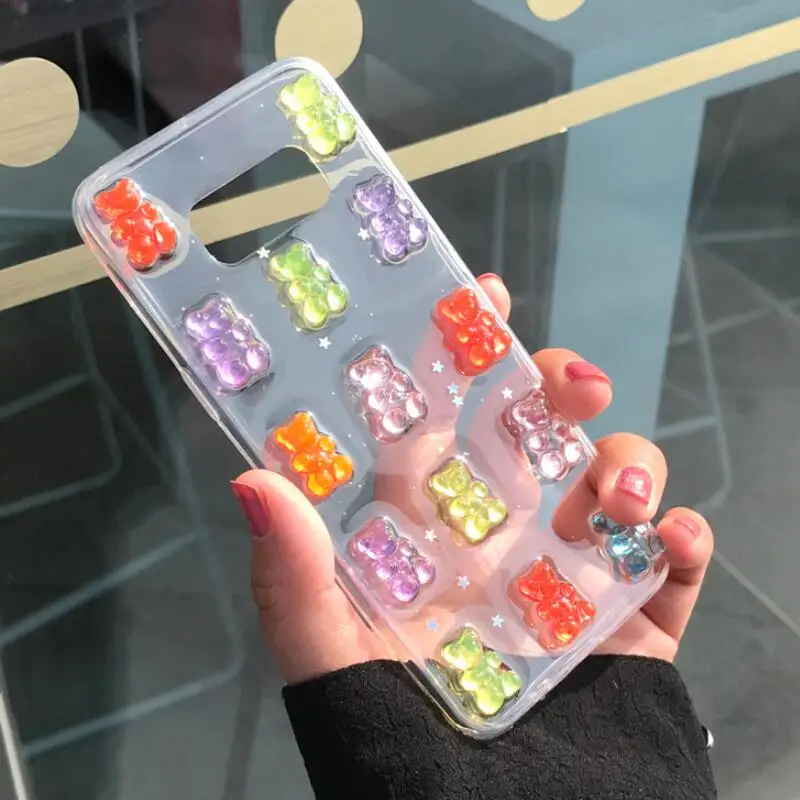 YHBBCASES милый мягкий прозрачный чехол ярких цветов с медведем для Samsung Note 10 8 9 Galaxy S8 S9