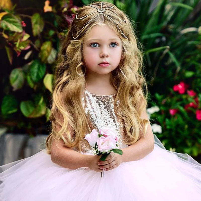Princess Kids Baby Fancy Wedding Dress Sleeveless Sequins Party For Girl Tutu Tulle Back Hollow Out Fluffy Dresses | Детская одежда и
