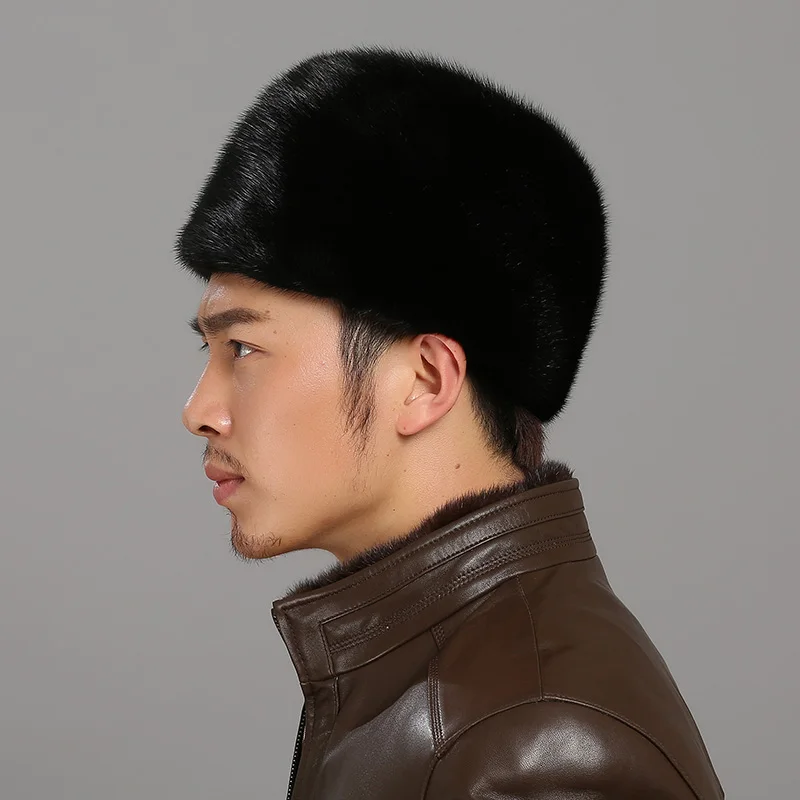 Меховая шапка для мужчин из натурального меха норки теплая ручной работы на День
