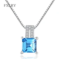 fxlry new arrived silver color micro inlay zircon geometry blue zircon pendant necklaces fine jewelry for women
