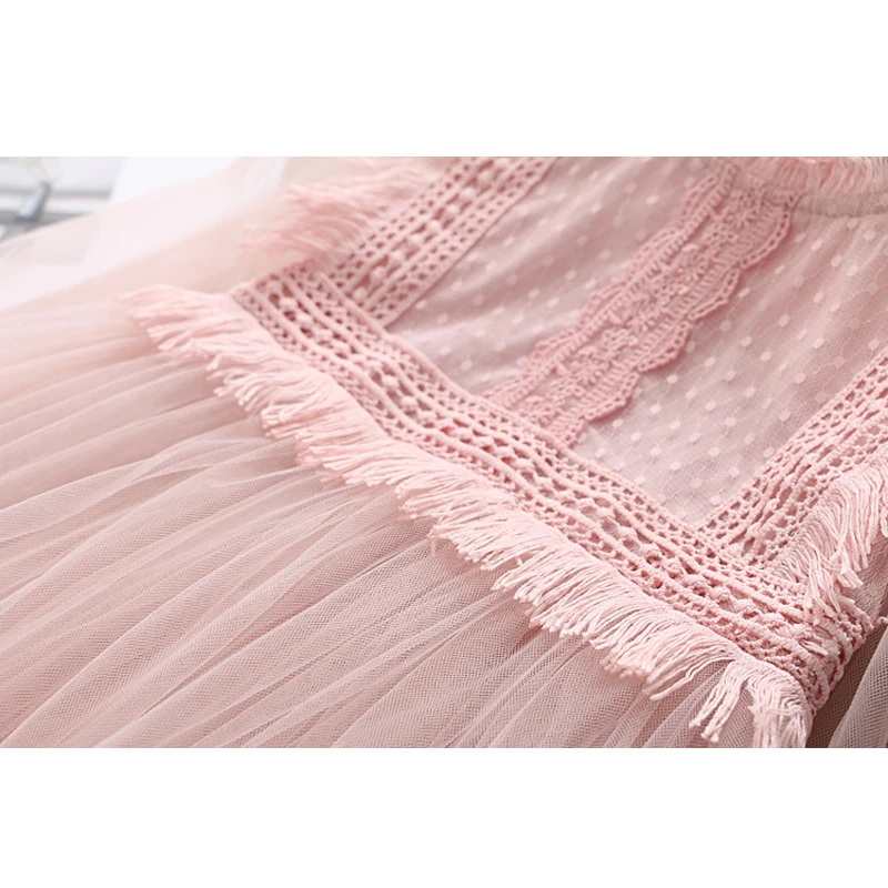 Girls Dresses 2019 Spring New Children's Wear Fresh Sweet Mesh Lace Tassel Long Sleeve Princess Fluffy Dress | Детская одежда и