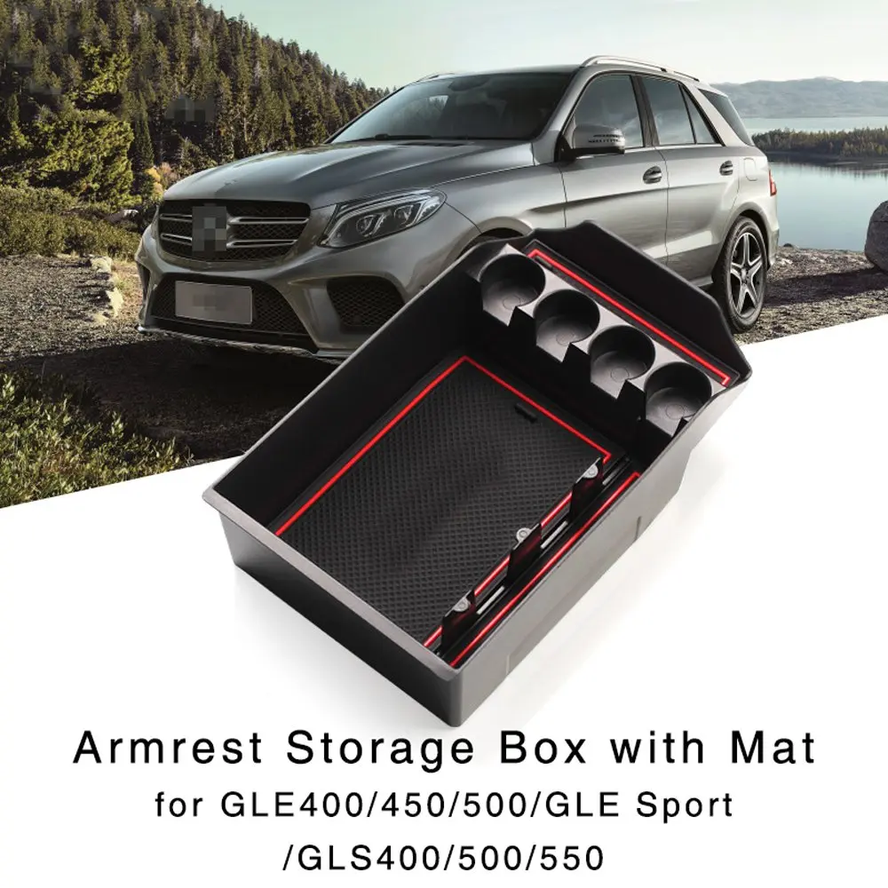 

Armrest Storage Box for Benz GLE 400 450 500 GLE Sport / GLS 400 500 550 Interior Center Console Organizer Holder Tray with Mat