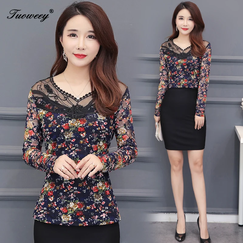 

2019 long Sleeve floral sexy Tops Summer Womens Tops and Blouses Feminina Blouse Shirt Lace Hollow Out Fashion Woman Blouses