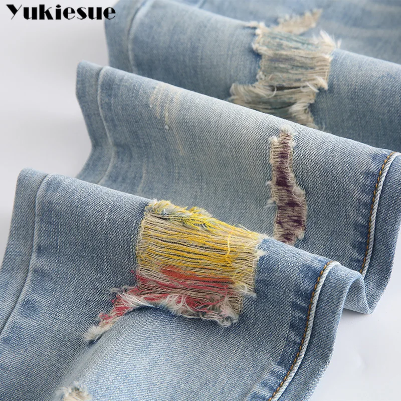 

High Waist Women Jeans Fashion Blue Ripped Jeans Feminina Ankle-length Sexy boyfriend loose Jeans Women Jeans Pantalon Femme