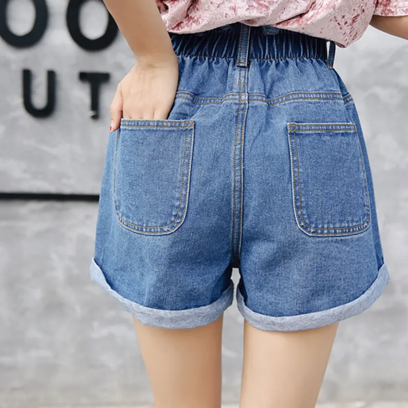 Летние женские свободные джинсовые шорты с талией 2017 темно серые плотные модные