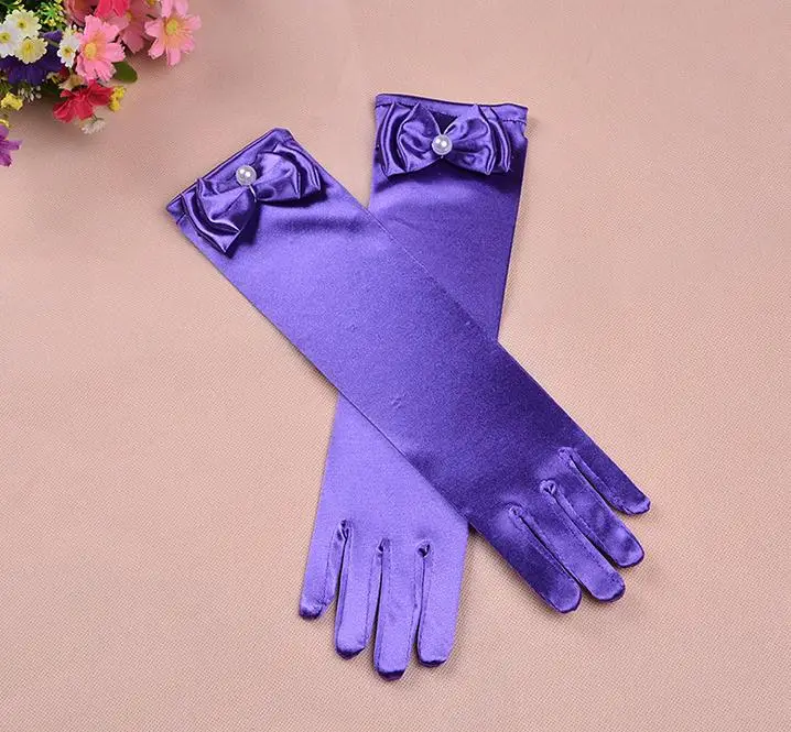 Wedding Elastic Girl Satin Long Gloves Kid Fancy Dress Bow Pearl Costume COS princess Mitten 3Y-8Y party favor SN1029 | Дом и сад