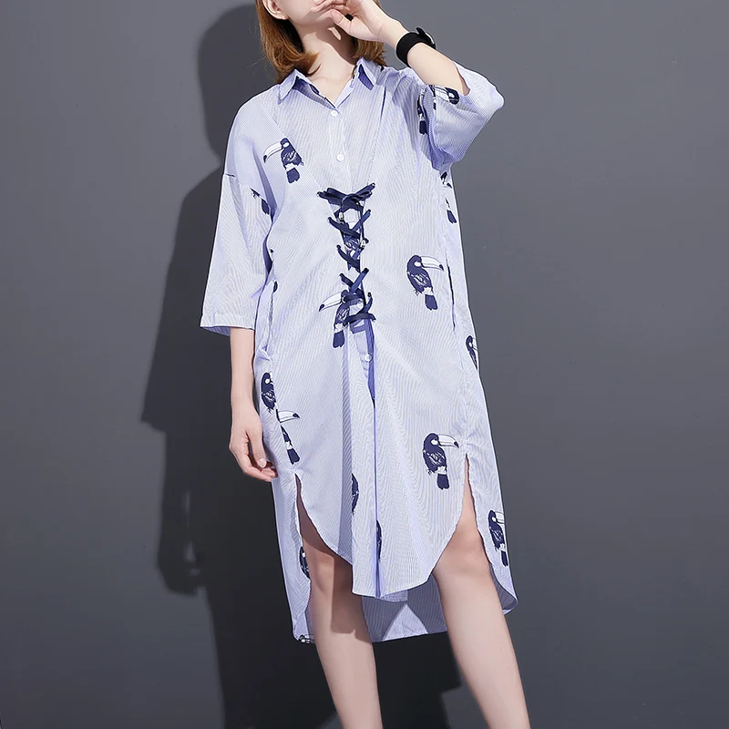 Новинка 2017 года Прибытие Лето дятел платья с принтом женские полосатые личности