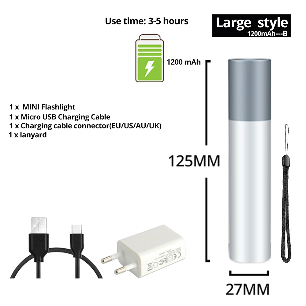 Big style-1200mAh-B USB Перезаряжаемый простой Креативный светодиодный фонарик из алюминиевого сплава фокус 3 режима освещения 200 метров Расстояние освещения - Испускаемый цвет: Big style-1200mAh-B