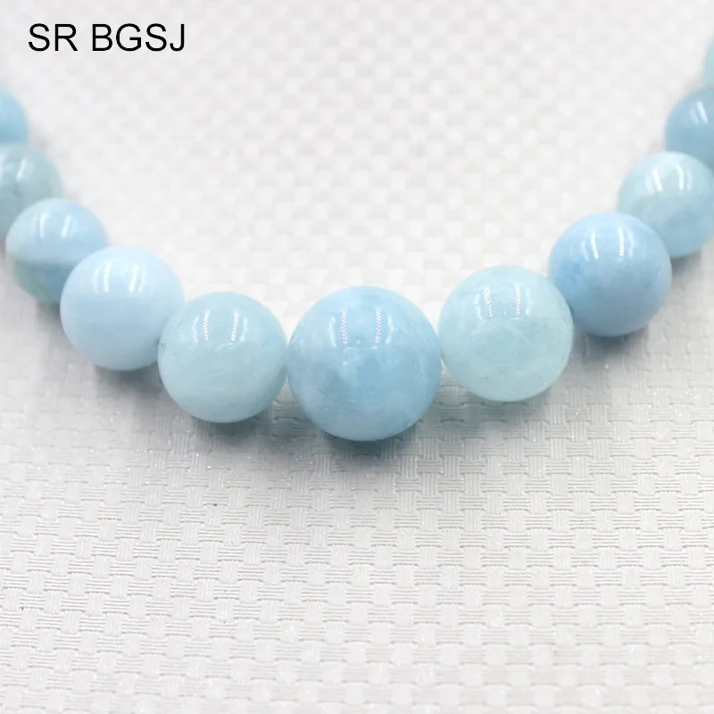 Free Shipping 6 14mm Gems Stone Beads Bohemia Women Aquamarines Necklace 18inch|stone necklace|necklace free shippingnecklace necklace |