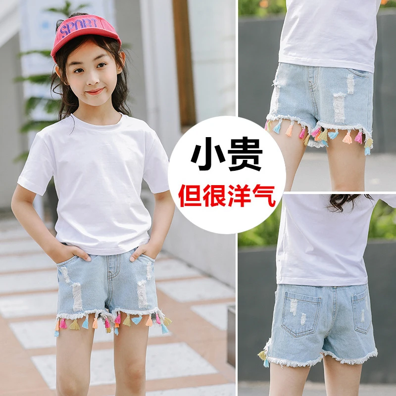 Лидер продаж, летние модные красивые Cute3-8 лет, детские короткие джинсы, штаны джинсовые шорты с кисточками для маленьких девочек