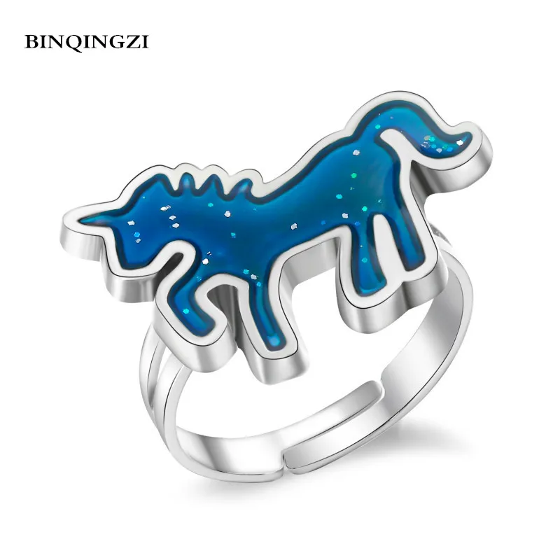 

BINQINGZI Unicorn color change Mood ring Emotion feeling ring for women Temperature control open Enamel Bague femme dropshipping