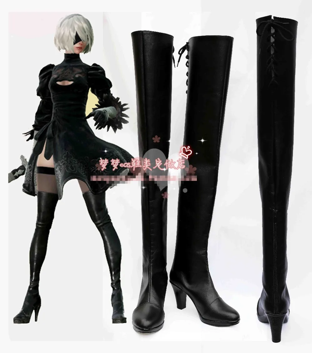 Бесплатная доставка NieR: Automata 2B YoRHa обувь для костюмированной вечеринки черные