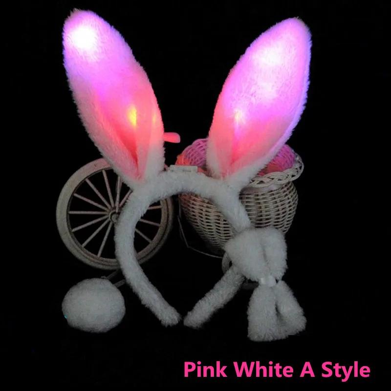 Women Girl Flashing Lighted Sequins Fluffy Bunny Rabbit Ears Headband Tail Tie Cosplay Glow Party Concert Purim Easter Christmas | Дом и сад