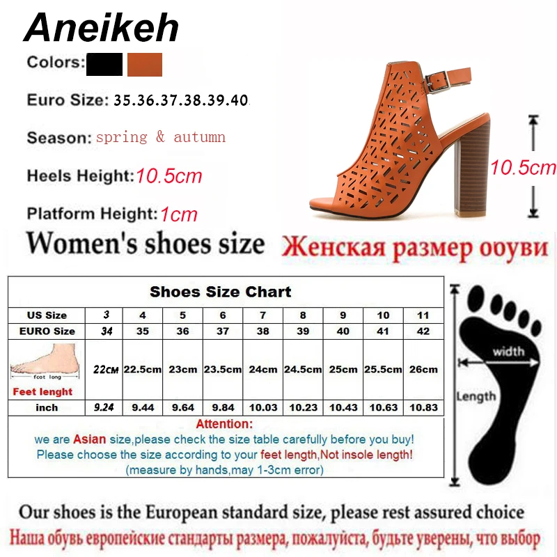 Aneikeh/сезон весна-осень; женские сандалии-гладиаторы на высоком каблуке; туфли-лодочки с ремешком и пряжкой; модная женская обувь; Цвет черный, коричневый