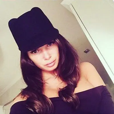 Новая зимняя Модная женская шапка дьявола Милая шерстяная шляпа-котелок котенок