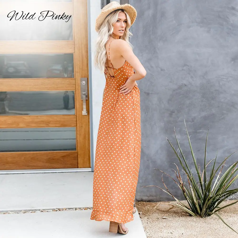 WildPinky Винтаж в горошек летнее платье с оборками пикантные длинное богемном стиле