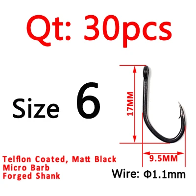 Spe Size 6 30pcs ICERIO 30 шт./упак. матовый черный тефлоновое покрытие крючок для ловли карпа V Форма образец острые Крючки для снаряжения карпа - Цвет: Spe Size 6 30pcs