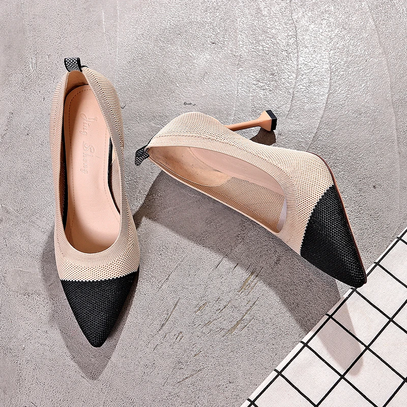 2019 модные туфли лодочки на высоком каблуке с острым носком chaussures femme женские женская обувь из тканого