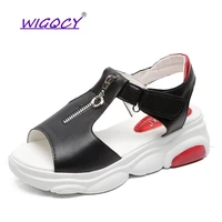 2019summer women sandals platform wedges peep toe hook loop flat sandals zipper summer shoes open toe mixed colors sandals women