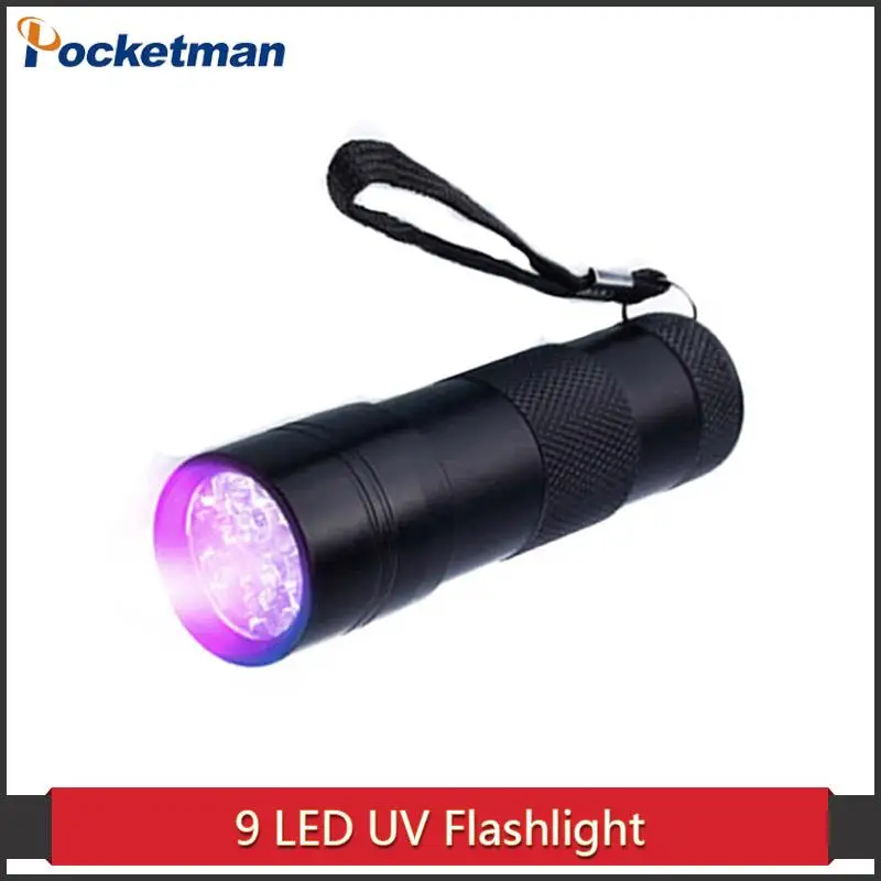 Мини Алюминий Портативный УФ фонарик светильник фиолетовый 9 светодиодный