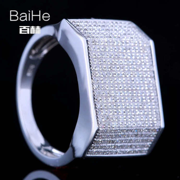BAIHE Solid 14 K белое золото(AU585) 1.2CT сертифицированные H/SI круглые ограненные настоящие бриллианты свадебные мужские модные ювелирные изделия кольцо