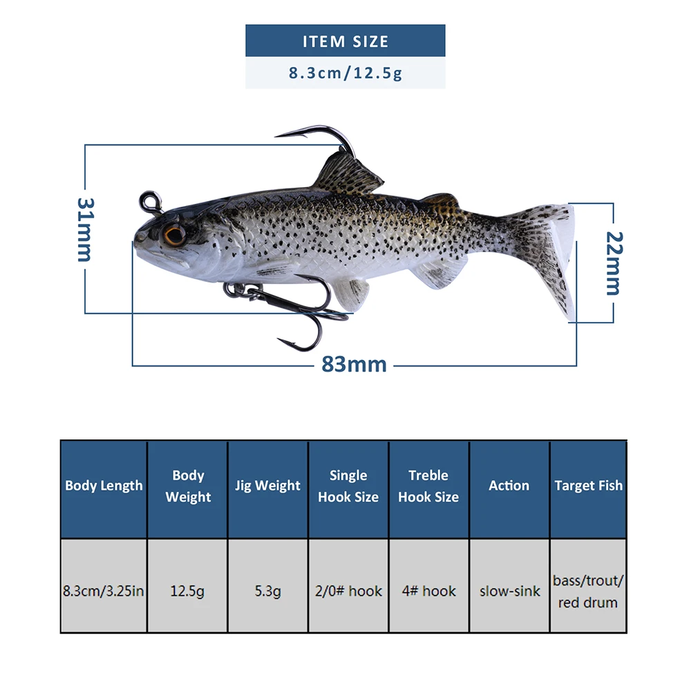 Goture 5 шт./лот 12 г 8 3 см рыболовные приманки Swimbait медленно опускается на дно воблеры