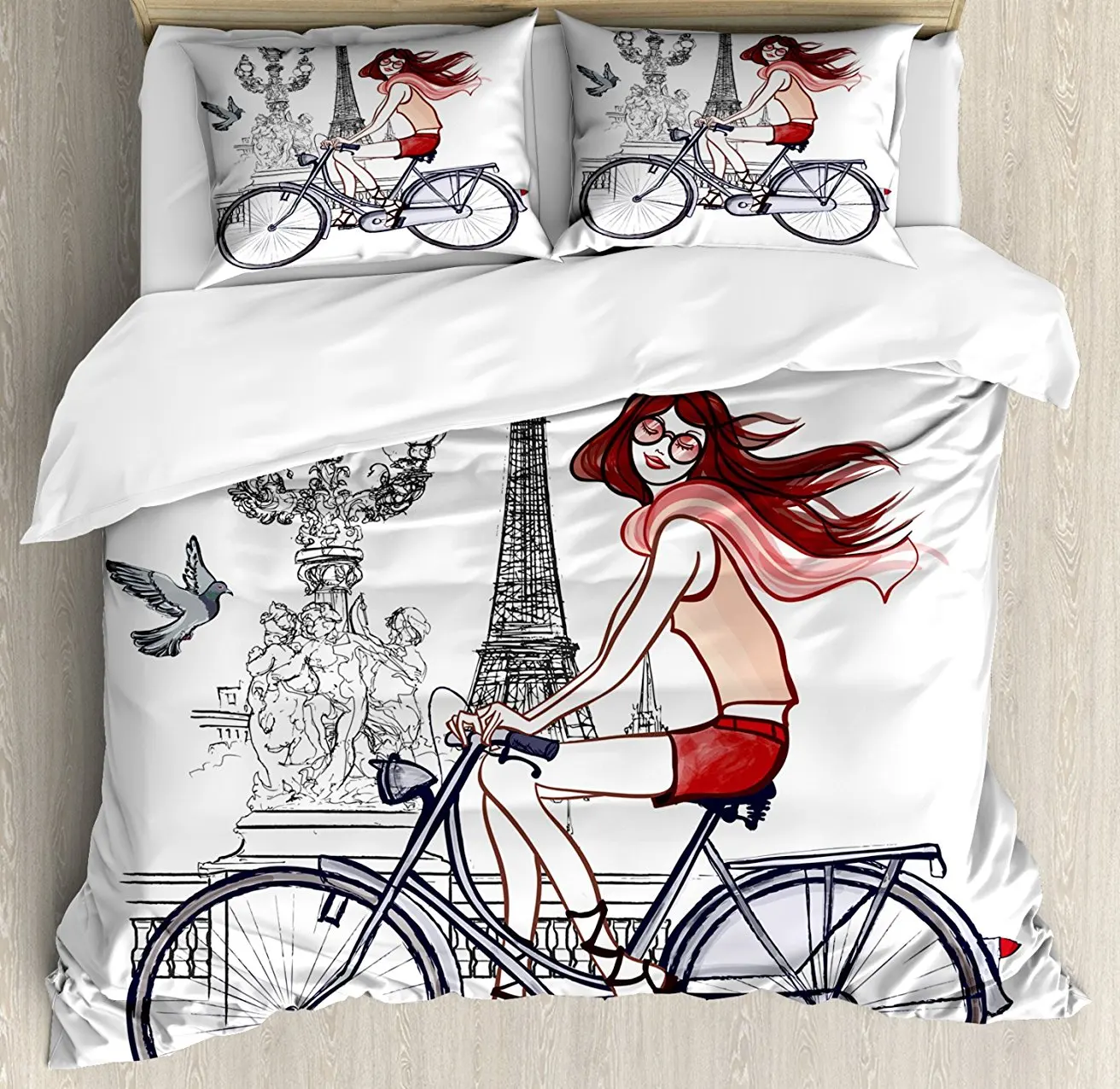 Набор пододеяльников с Эйфелевой башней иллюстрация женщины на мосту