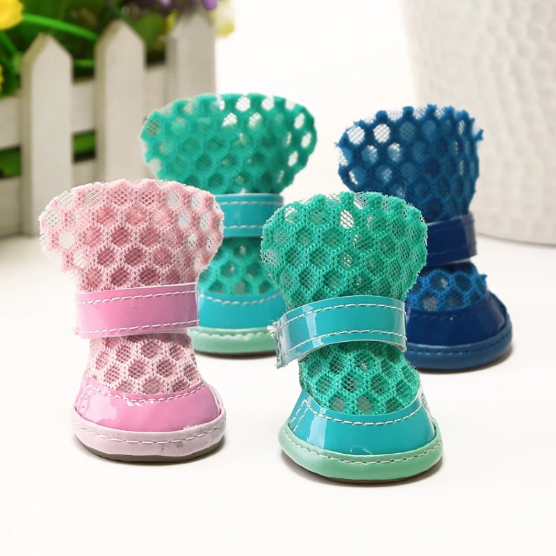 4 шт. Нескользящие сандалии для домашних животных из сетчатого дышащего