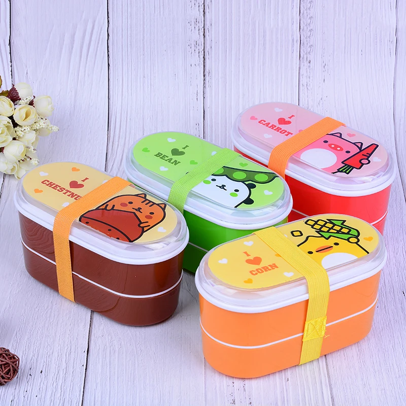 1PC Japanese Style Plastic Lunch Sushi Box 2 Layer Cartoon Animals Bento Container Food | Мать и ребенок