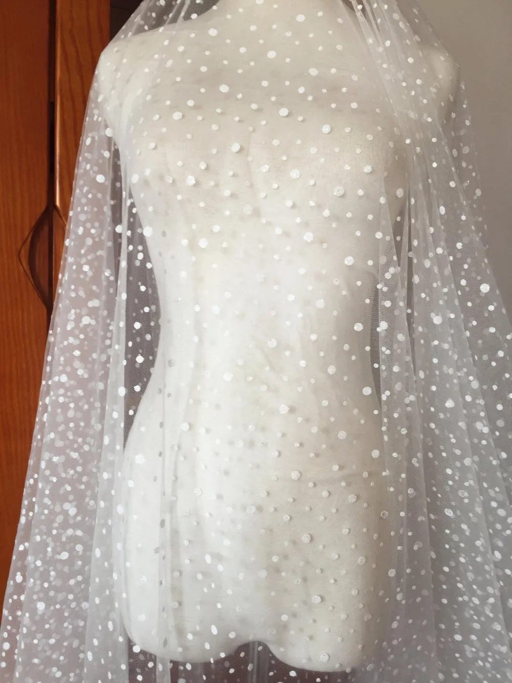 5 ярдов с блестками в горошек белым Тюлевая сетчатая кружевная ткань для Фата