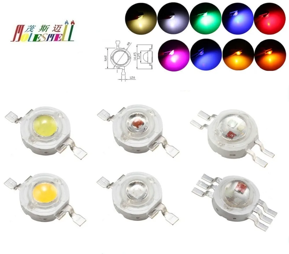 Светодиодный чип SMD высокой мощности, 1000 шт., 1 Вт, красный, желтый, синий, зеленый, белый, оранжевый, фиолетовый, розовый, теплый белый RGB светил... (art.: 7aa674256) - 7aa674256