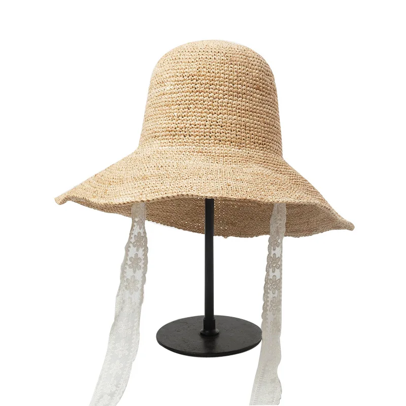 

COKK Summer Hats For Women Raffia Straw Sun Hat Ladies Foldable Sunscreen Sunhat With Lace Ribbon Bow Travel Beach Hat Female