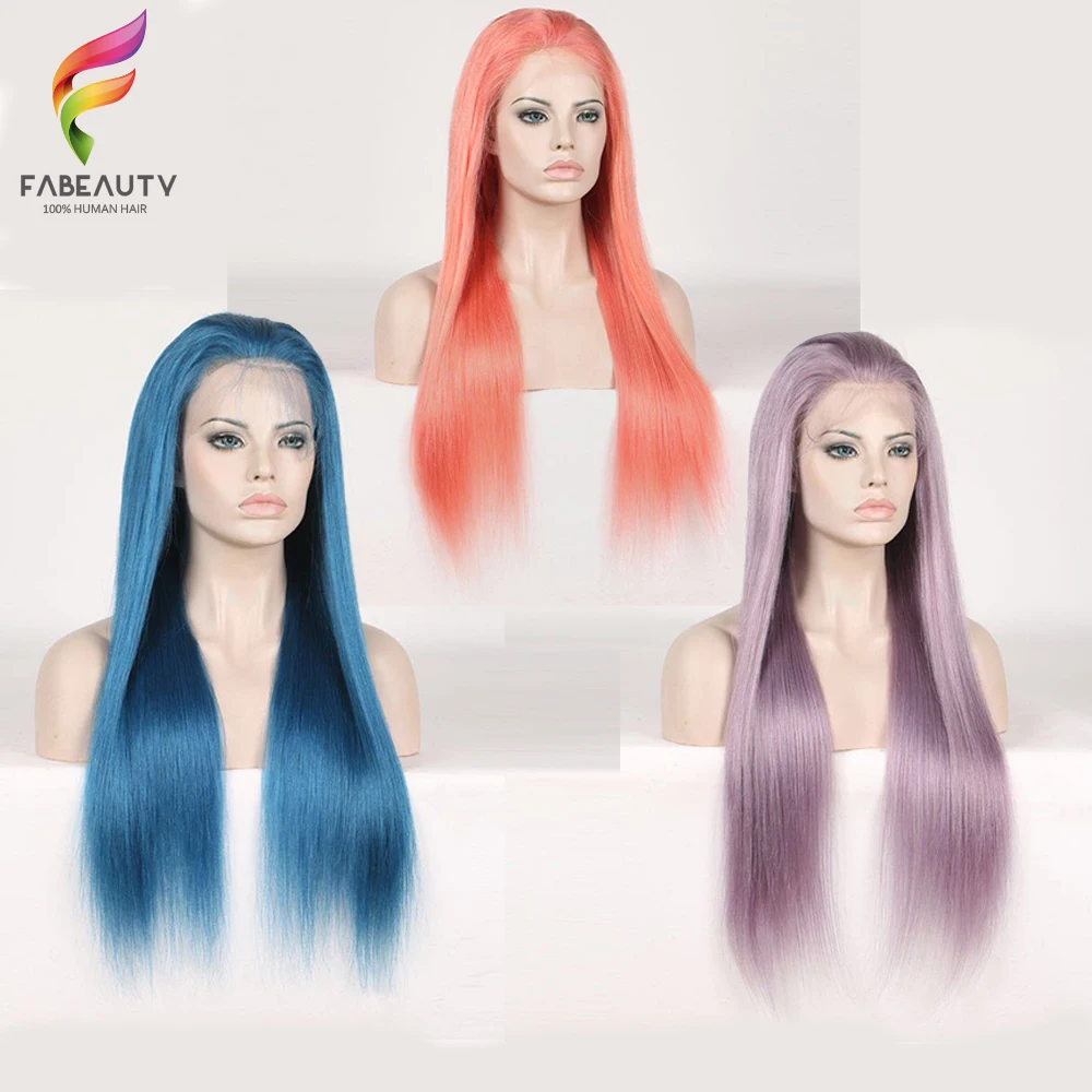 Фиолетовый цвет 13*4 парик человеческих волос для женщин Remy прямые волосы