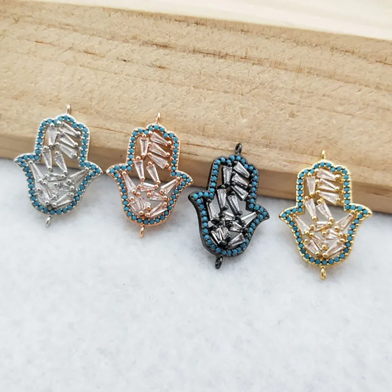 

5 шт. CZ Циркон Micro Pave Hamsa ручной соединитель двойные бусины для рукоделия браслет ожерелье женское ювелирное изделие в поисках CT419