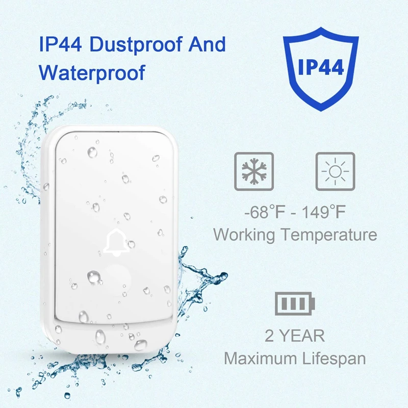 Водонепроницаемый беспроводной дверной звонок Chime Kit со светодиодной подсветкой