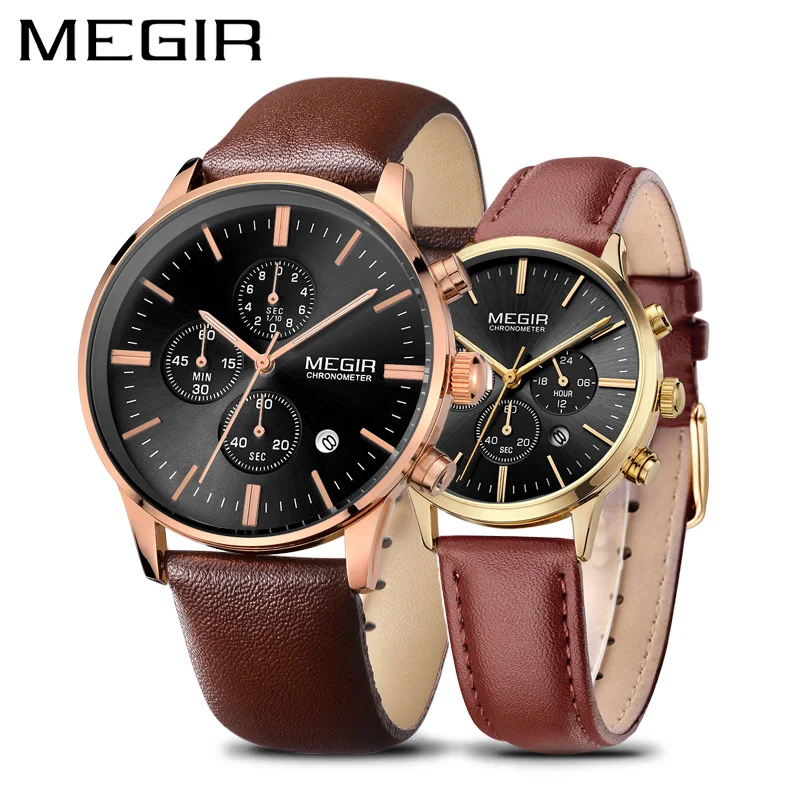 

MEGIR Top Brand Quartz Watch Men Causal Leather Chronograph Watches Lovers Time Set Wristwatches Relojes Para Hombre Erkek Saat