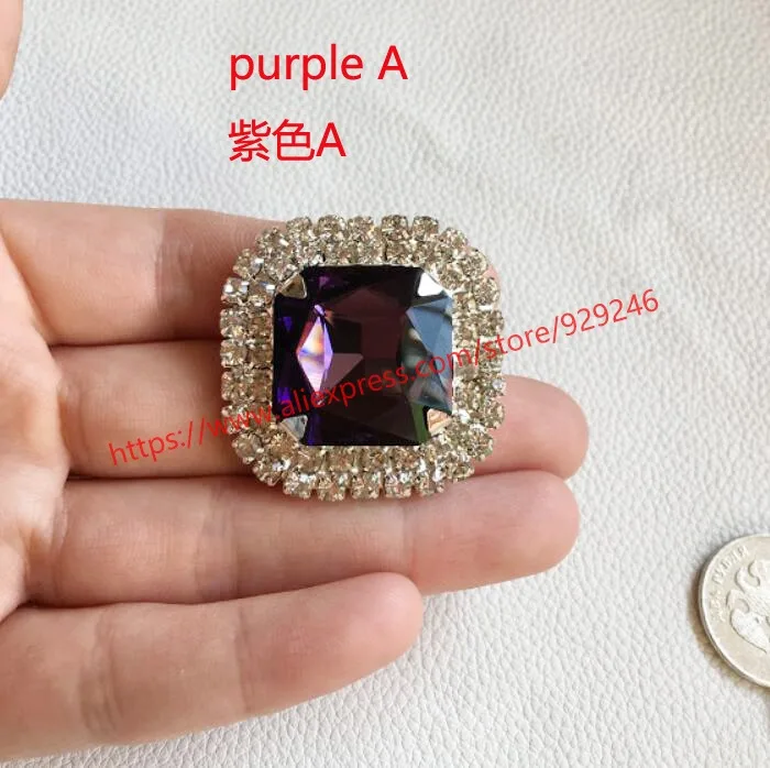 purple A 1 шт./лот 38 мм квадратные Красные Каменные Аппликация Фиолетовый ab Кристалл Стразы металлические пуговицы Пришивные декоративные пуговицы аксессуары для одежды - Цвет: purple A