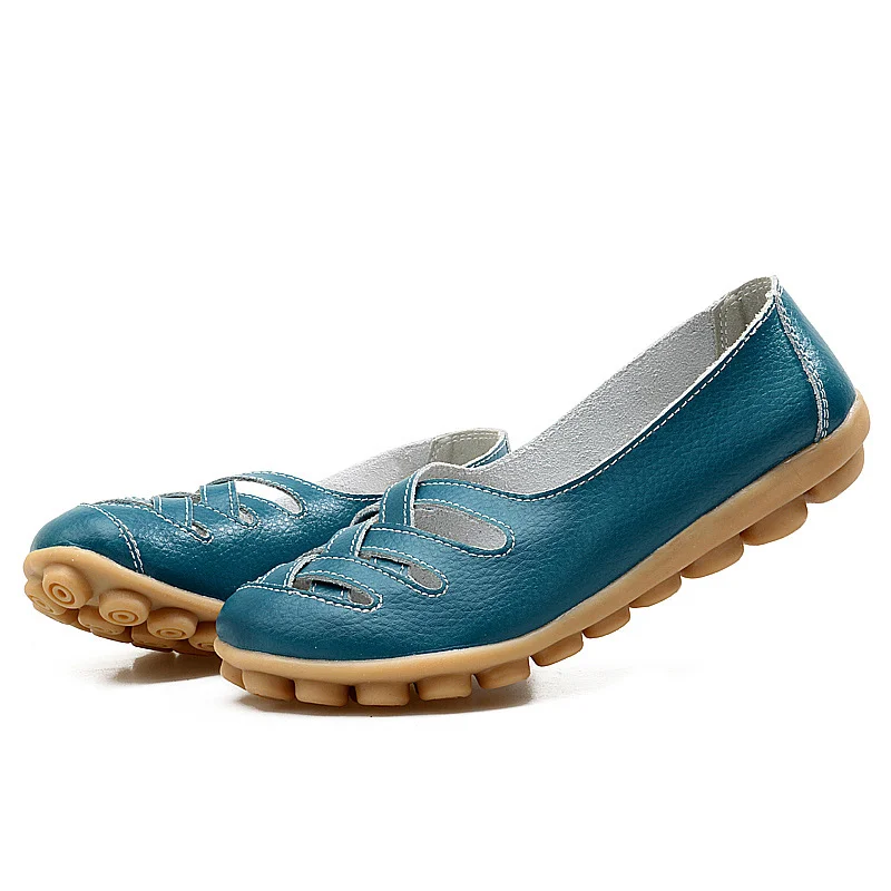Мокасины женские из натуральной кожи без застежки на плоской подошве|Женские